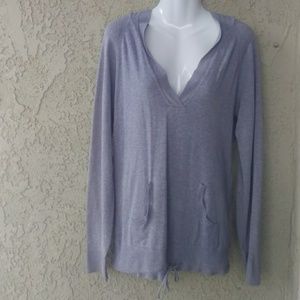 JJ Basics gray hooded pocket front sweater